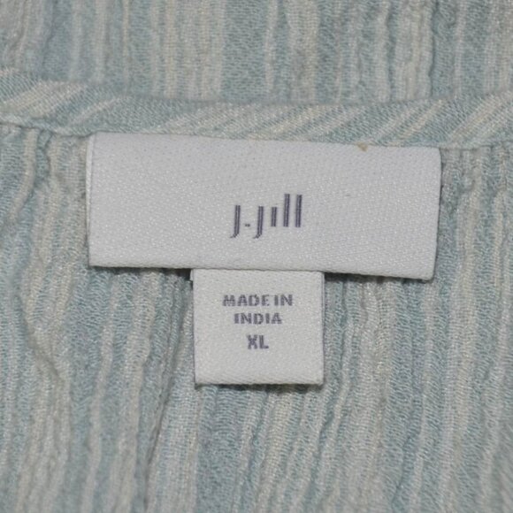 J. Jill Ladies Blue Striped Pullover Blouse XL Embroidered Tassels V-Neck Tunic - Picture 7 of 9